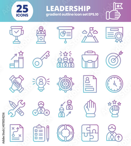 Leadership gradient outline Editable Icons set. Vector illustration in modern thin line style of management icons: leader, goal, teamwork, responsibility, and more.