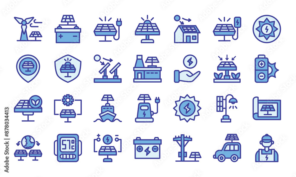 Solar energy blue-color outline gradient icons set.Vector illustration Solar energy blue-color outline gradient icons set.Vector illustration