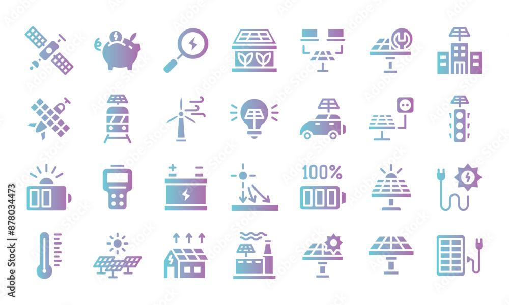 Solar energy flat gradient icons set. Solar energy flat gradient icons set.