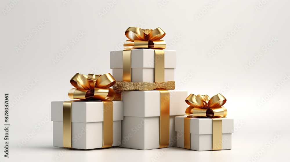 Obraz premium Christmas gift boxes with ribbons copy space white background