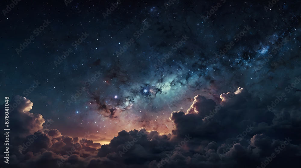 Fototapeta premium A nebula with a vibrant space galaxy cloud. Starry night sky. Astronomy and universe science. Wallpaper with a supernova background