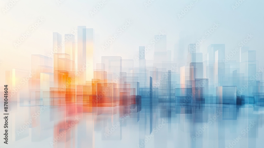 Abstract blurred cityscape with colorful light reflections, showcasing modern architecture and urban atmosphere. Perfect for contemporary designs.