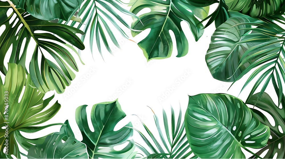 Tropical Leaf Border on White Background Tropical Leaf Border on White Background