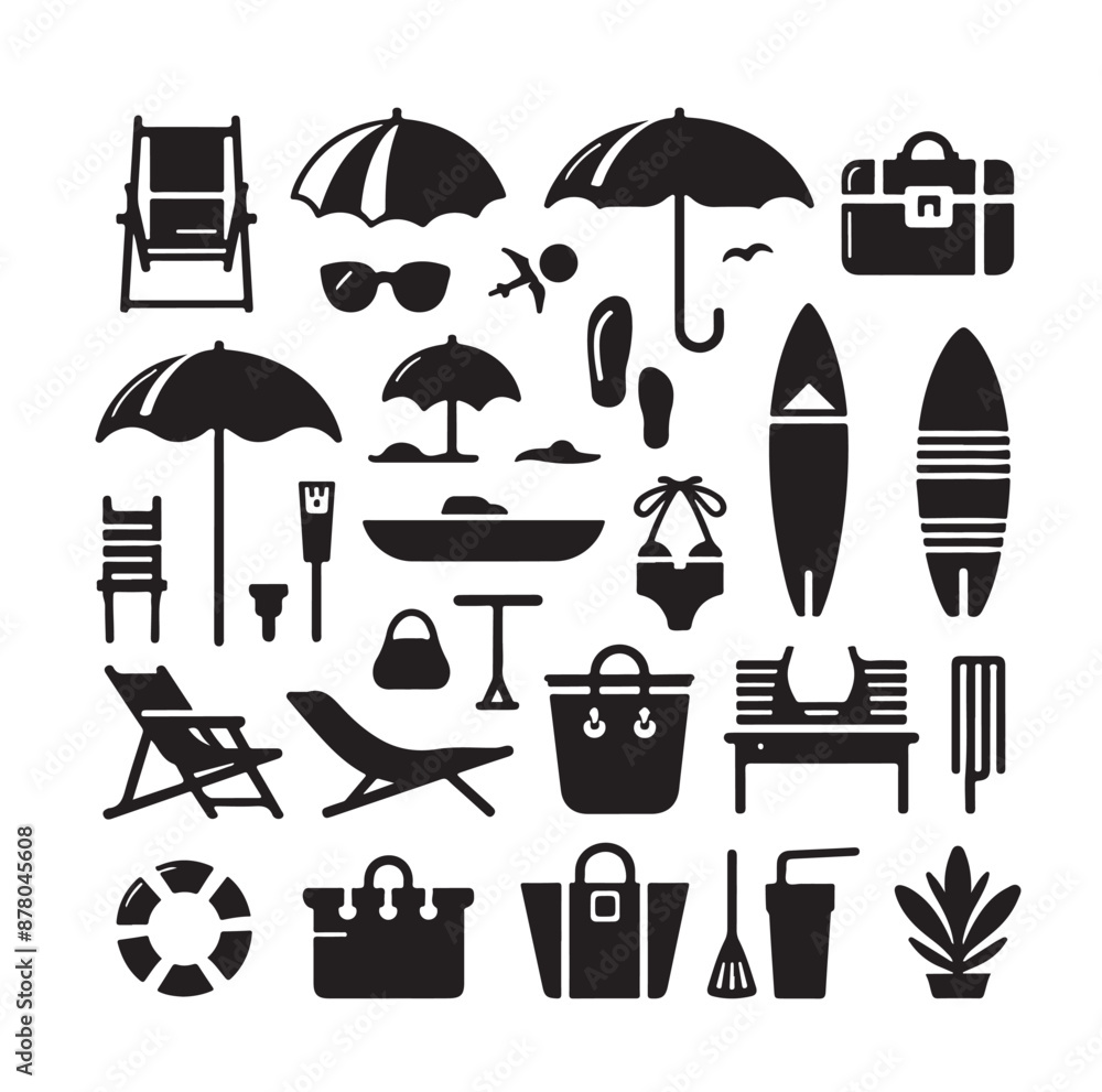 Fototapeta premium beach equipment set vector illustration
