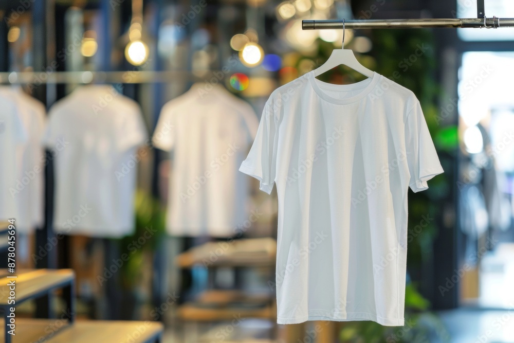 T-shirts elegantly displayed on a modern retail hanger T-shirts elegantly displayed on a modern retail hanger