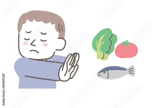食べ物の好き嫌いが多い男性のイラスト