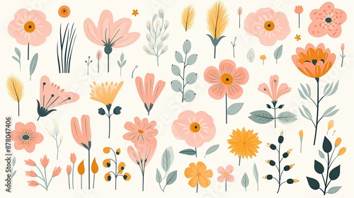 Wallpaper Mural sticker sheet of various cute pastel flowers  Torontodigital.ca