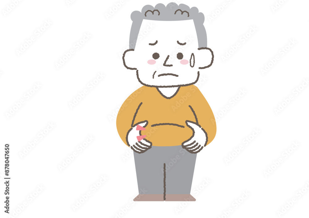 お腹の脂肪が気になるシニア男性のイラスト お腹の脂肪が気になるシニア男性のイラスト