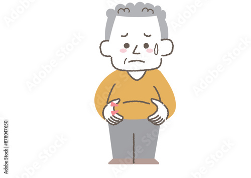 お腹の脂肪が気になるシニア男性のイラスト