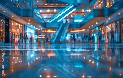 modern shopping centre with some customers in the backdrop blur © tongpatong