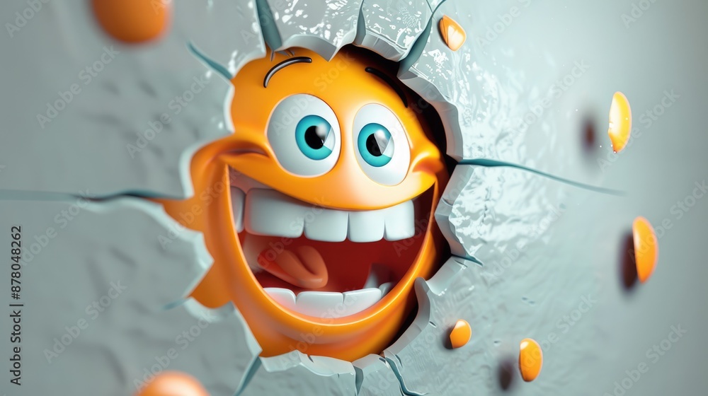 3d cartoon happy face coming out of the wall 3d cartoon happy face coming out of the wall
