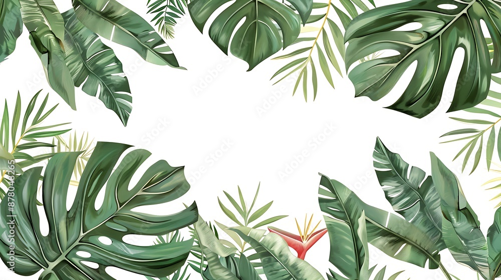 Tropical Leaves Frame with White Background Tropical Leaves Frame with White Background