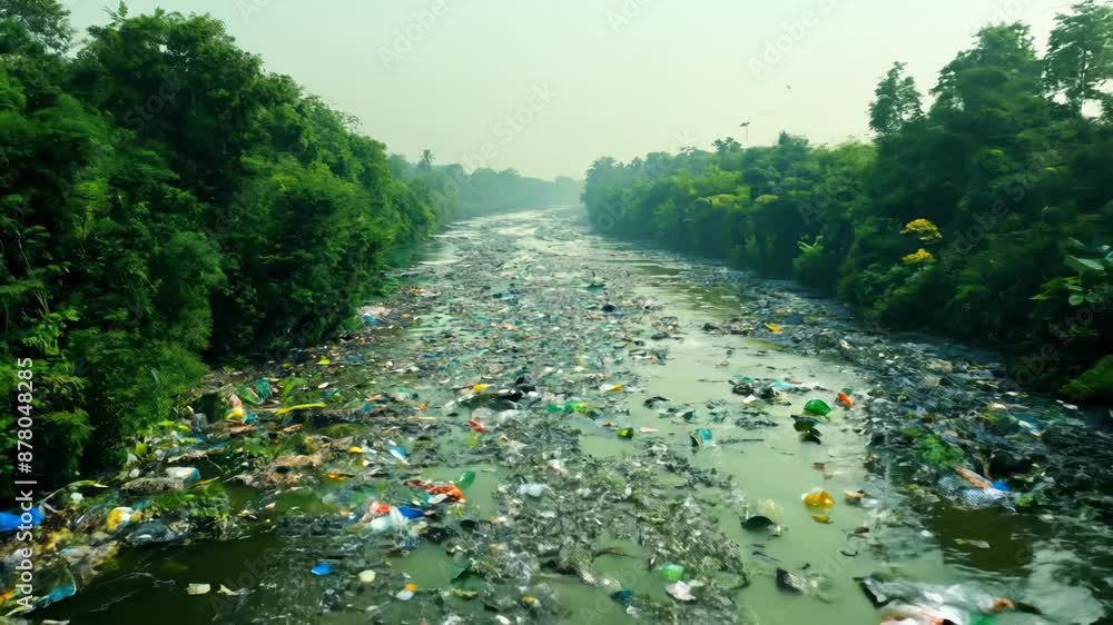 Polluted river with plastic waste and garbage Stock Video | Adobe Stock