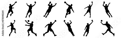 Handball silhouettes set, pack of vector silhouette design, isolated background