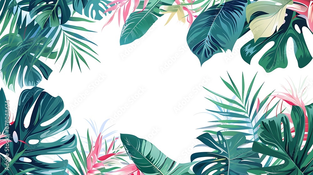 Tropical Leaf Border with White Background Tropical Leaf Border with White Background