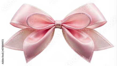 Delicate, soft focus, pastel pink ribbon bow clipart isolated on white background for whimsical girly celebrations and nursery decor.