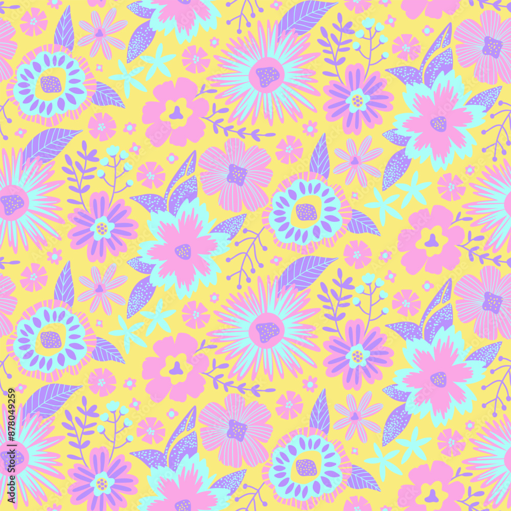 custom made wallpaper toronto digitalFloral Seamless Half Drop Pattern with Fantasy Leaves and Flowers in Pastel Colors. Repeat Wallpaper Print Texture. Perfectly for Wrapping Paper, Textile, Fabric, Decor Ornament.