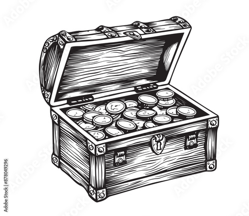 Pirate chest full of treasures of gold coins