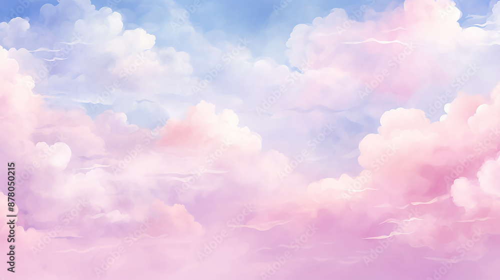 Fototapeta premium Pink cloudy landscape, watercolor postcard background