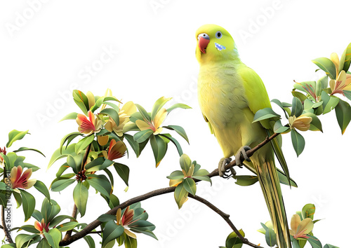 A Beautiful Australian Parrot Sitting On Flower Branch Isolated on white background