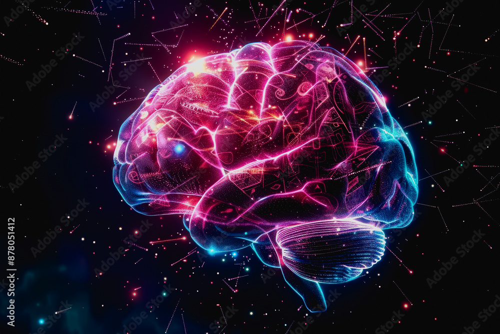Neon lit AI with digital particles and futuristic aesthetic Neon lit AI with digital particles and futuristic aesthetic