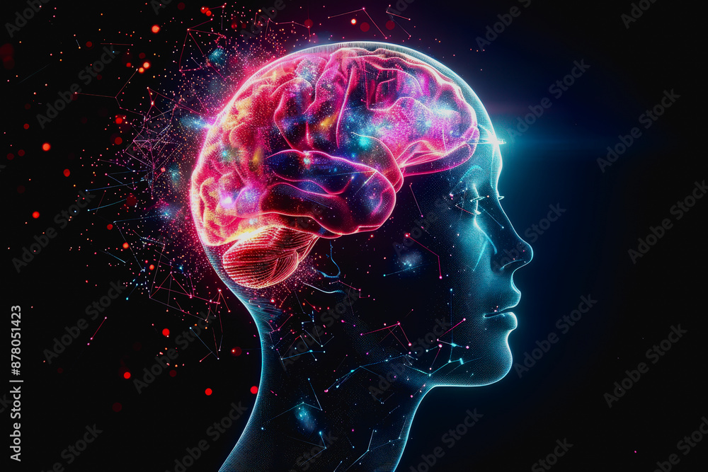 Neon lit AI with digital particles and futuristic aesthetic Neon lit AI with digital particles and futuristic aesthetic