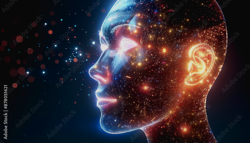 Advanced AI with bright neon lights and digital particles Advanced AI with bright neon lights and digital particles