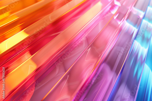 Colorful Fluted glass effect with gradient, textured colorful transparent plastic panel, 3d rendering modern abstract background.