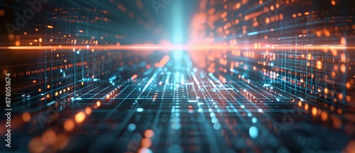 Futuristic digital technology background with glowing data network, high-tech interface, and electronic grid pattern. Perfect for innovation themes.