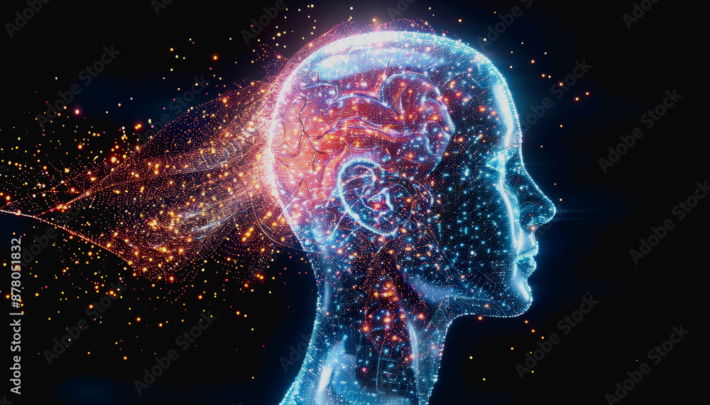 Advanced AI with bright neon lights and digital particles Advanced AI with bright neon lights and digital particles
