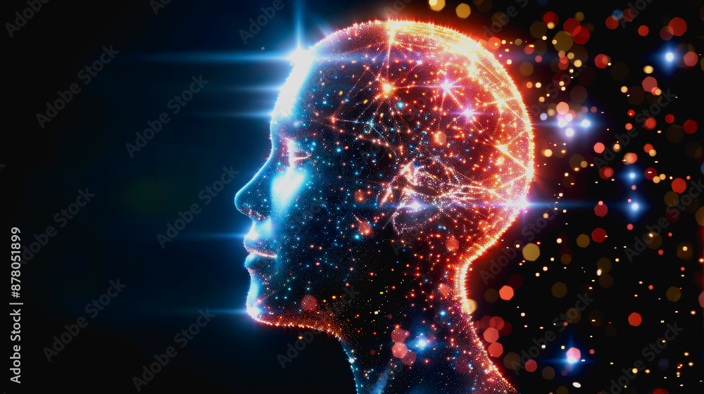 Advanced AI with bright neon lights and digital particles Advanced AI with bright neon lights and digital particles