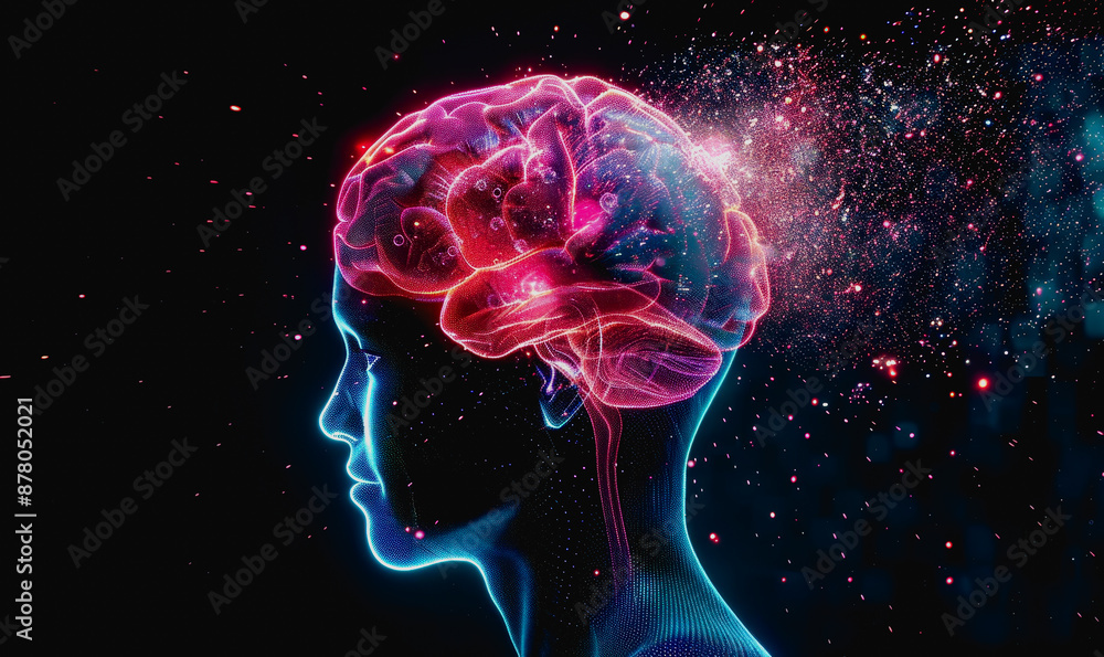 Neon lit AI with digital particles and futuristic aesthetic Neon lit AI with digital particles and futuristic aesthetic