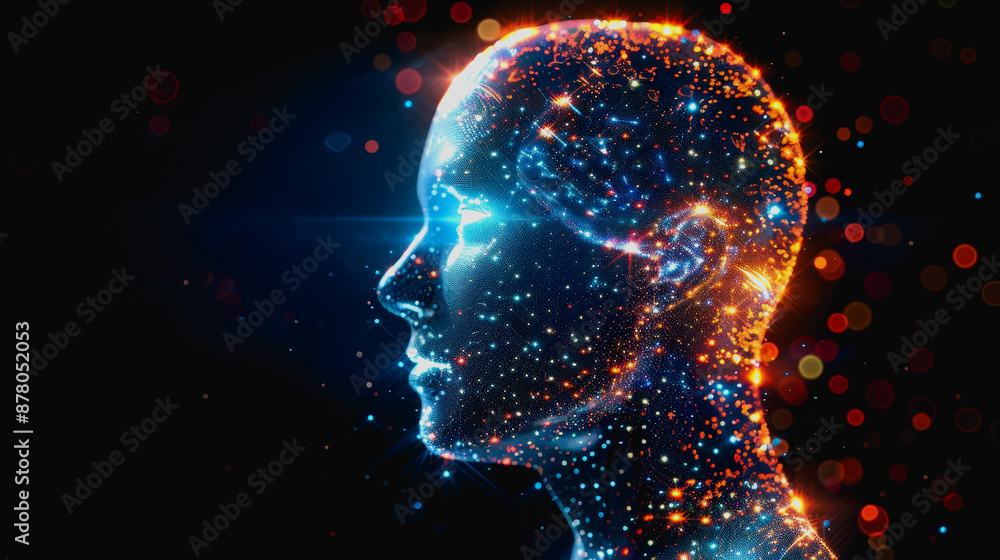 Advanced AI with bright neon lights and digital particles Advanced AI with bright neon lights and digital particles