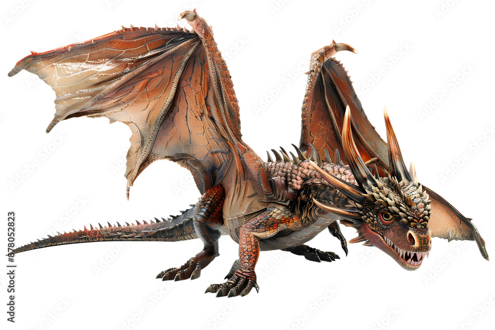 Fototapeta premium Dangerous And Fearce Brown Dragon Roaring isolated on transparent background.