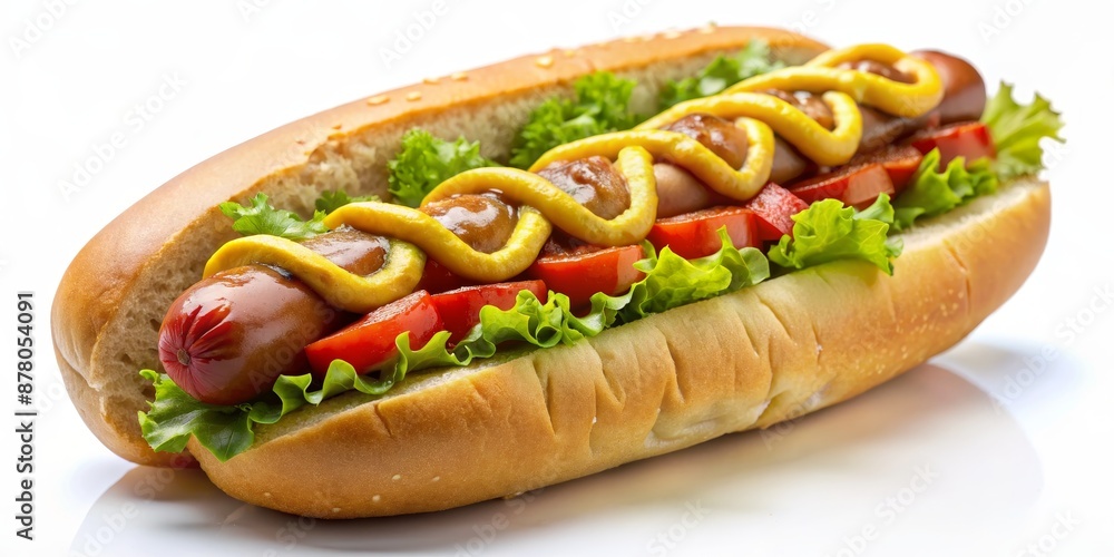 Classic Hot Dog with Mustard and Relish, hot dog, fast food, american food, food photography Classic Hot Dog with Mustard and Relish, hot dog, fast food, american food, food photography