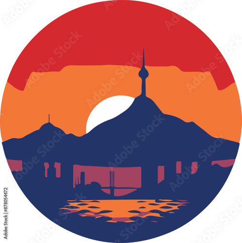 A black and white south mountain, south korea vector art logo design