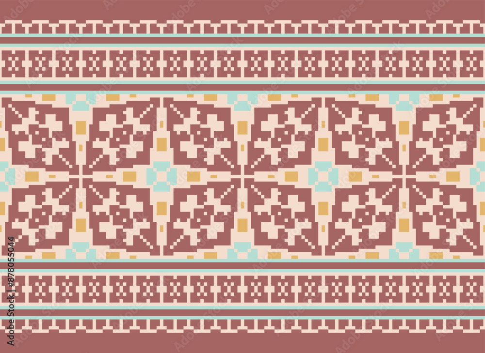 Pixel ethnic oriental pattern traditional design for clothing fabric textile Aztec African Indonesian Indian seamless pattern. Cross Stitch embroidery seamless. Pixel ethnic oriental pattern traditional design for clothing fabric textile Aztec African Indonesian Indian seamless pattern. Cross Stitch embroidery seamless.