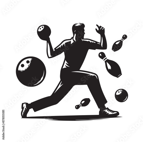 Bowling sports player silhouette vector