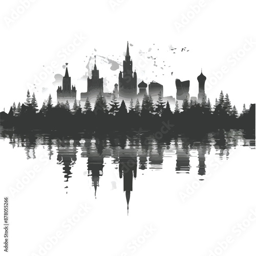 A black and white moscow, russia vector art logo design