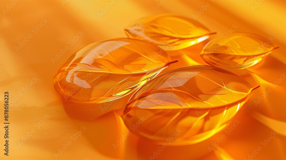 an oil leaf painting mockup set on a warm, solid amber orange 3D background an oil leaf painting mockup set on a warm, solid amber orange 3D background
