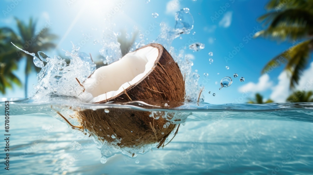 A coconut floating in the water A coconut floating in the water