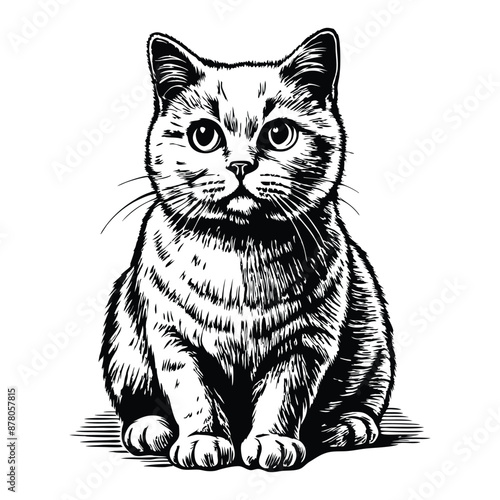 British Shorthair cat hand drawn vector illustration