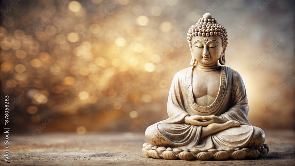 Serene Buddha statue on a soft, creamy background, surrounded by subtle earth tones, golden accents, and gentle, feathery textures, evoking enlightenment. Serene Buddha statue on a soft, creamy background, surrounded by subtle earth tones, golden accents, and gentle, feathery textures, evoking enlightenment.