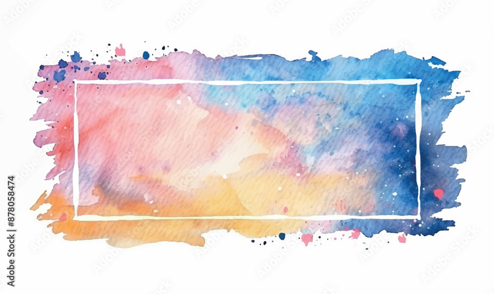 Obraz premium Background watercolor rectangle frame, blue pink colors