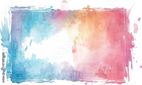 Background watercolor rectangle frame, blue pink colors