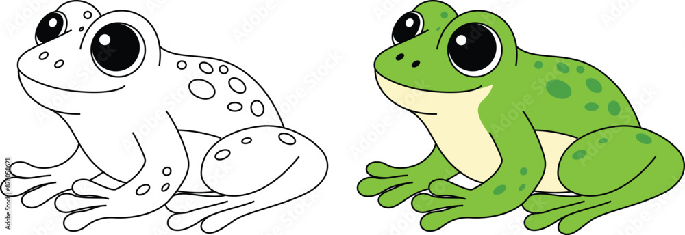 Cute frog cartoon character outline coloring page