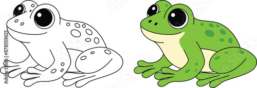 Obraz na płótnie Cute frog cartoon character outline coloring page w salonie