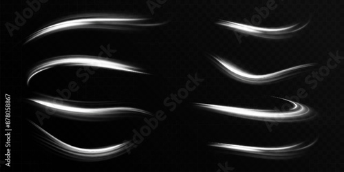 White bright wind lines of bright Twirl swirl on a transparent background. Light effect for pharmaceutical perfume design Web design and illustration