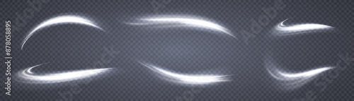 White bright wind lines of bright Twirl swirl on a transparent background. Light effect for pharmaceutical perfume design Web design and illustration