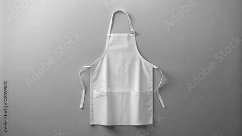 Clean white apron mock-up isolated on soft gray background, empty, crisp, and ironed, with a slight fold at the bottom.